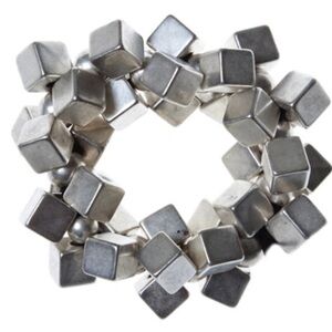 Unique abstract silver metal cubes and spheres stretch bracelet Pebble London